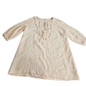 UMGEE Cream Small Boho Peasant Tunic Embroidered Tassel Oversized